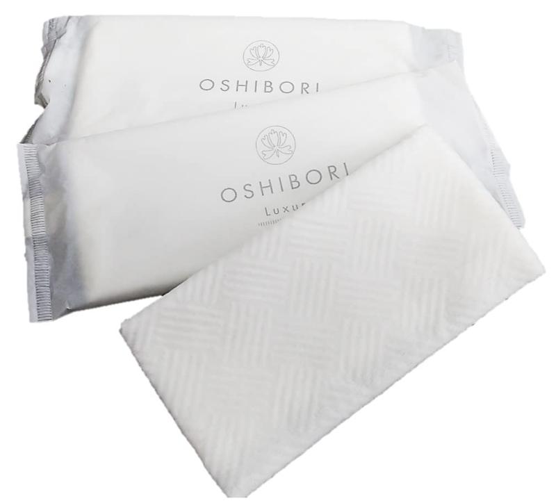 日本ラインファースト おしぼり 使い捨て Luxury 高級 厚手 大判 個包装 平判 網代模様 レーヨン不織布 24×26cm 50本入 日本製 業務用 ホテル レストラン ホワイト