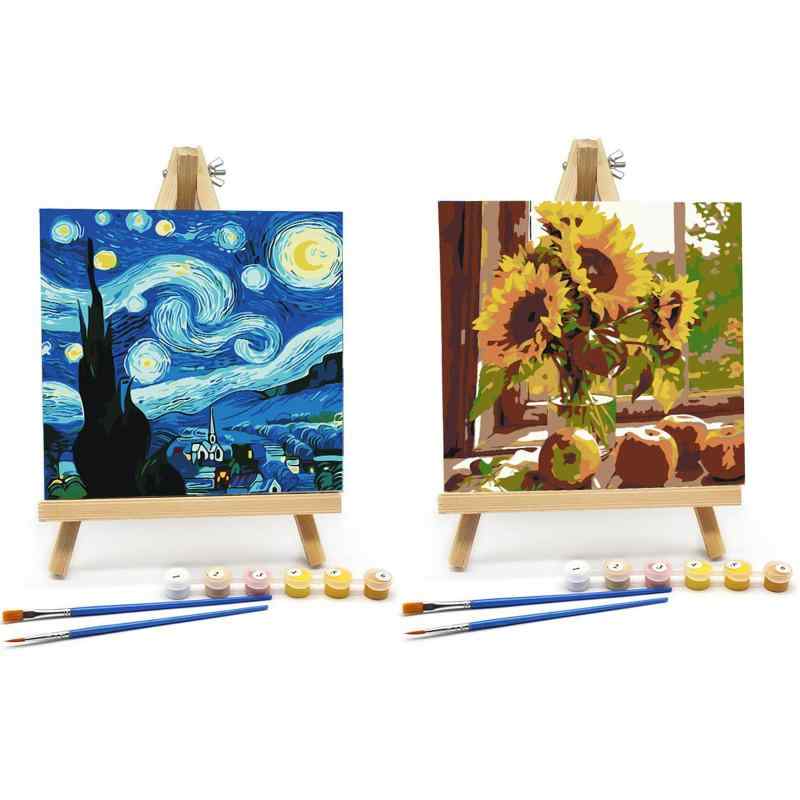 Rakuten - 数字油絵 2個セット 星空 ひまわり 手塗り絵 小サイズ ナンバーアート 初心者 DIY絵 壁飾り おしゃれ 面白い 暇つぶし プレゼント ブラシ、絵具付き