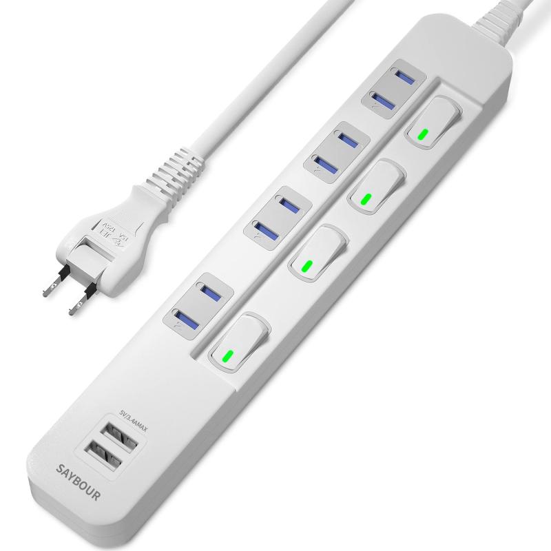 18 inches - 20 inches - SAYBOUR USB 3.4A 付きタップ ホワイト 電源タップ 雷ガード 省エネ 個別スイッチ 4+2(AC差し込み口 +USBポート) (2m)