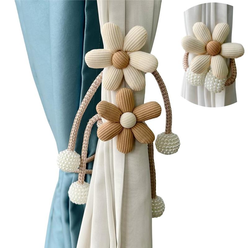 カーテン タッセル カーテンアクセサリー カーテン止め カーテン飾り 2個セット 花柄 おしゃれ 北欧風 ロープ式 寝室 子供部屋用 可愛い