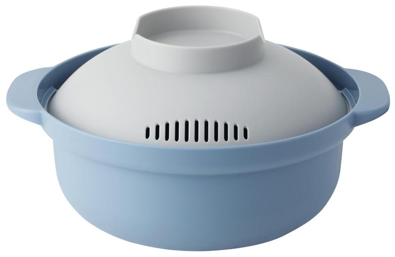 アンドエヌイー(&NE) らくチン レンジ鍋 レコポ recopo ブルー 1.5L 日本製 一人用 レシピ付き 小型 軽量 レンジ調理鍋 電子レンジ用 鍋 ラーメン パスタ NIM-118-BL