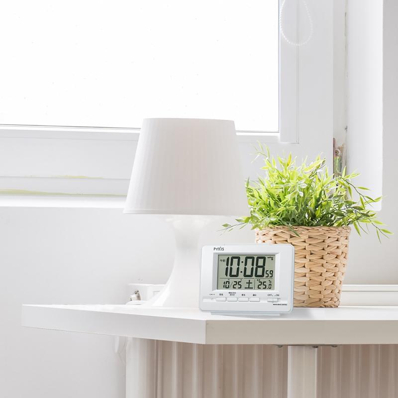 セイコークロック(Seiko Clock) セイコー クロック 目覚まし時計 電波 デジタル カレンダー 温度 表示 PYXIS ピクシス 白 パール NR535H SEIKO [2]
