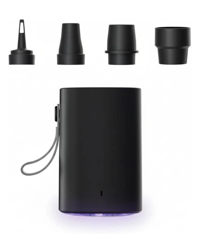 電動エアーポンプ 小型空気入れ 5Kpa強力送風・吸引 USB充電式 軽量設計 低騒音 LEDライト搭載 4種類ノズル付き 浮き輪・エアベッド・真空収納袋対応