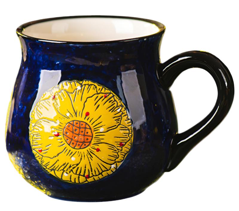 フラワー・セラミック・マグカップ、ハンドル付き 450ml、食洗機対応、ティーカップ、コーヒーカップ ..