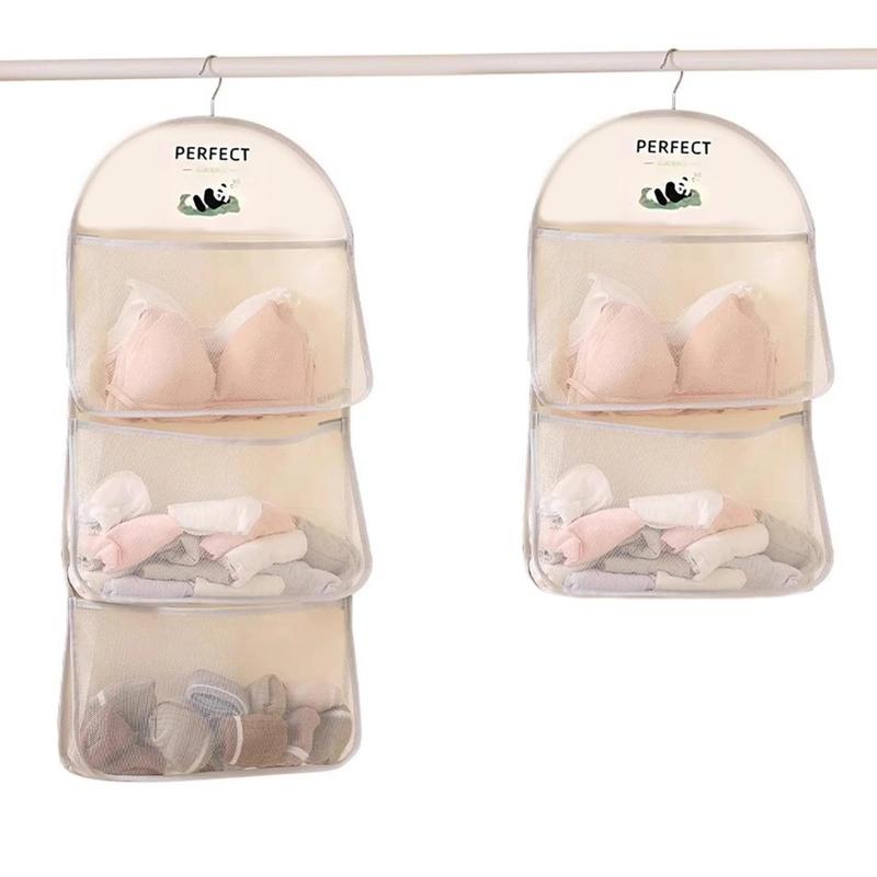 2本セット 下着の収納 吊り下げ収納 大容量 取付簡単 パンツ ネクタイ下着·靴下·パンツ·ブラジャー·ネクタイ ソックス 小物 旅行用 通気性 フック付き（3段式+2段式）