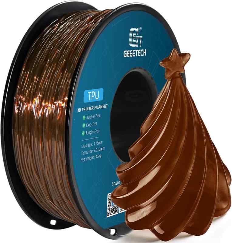 GEEETECH TPU フィラメント、3D プリンタフィラメント、寸法精度 +/-0.02mm 正味量 1KG 1.75mm 径 透明ブラウン