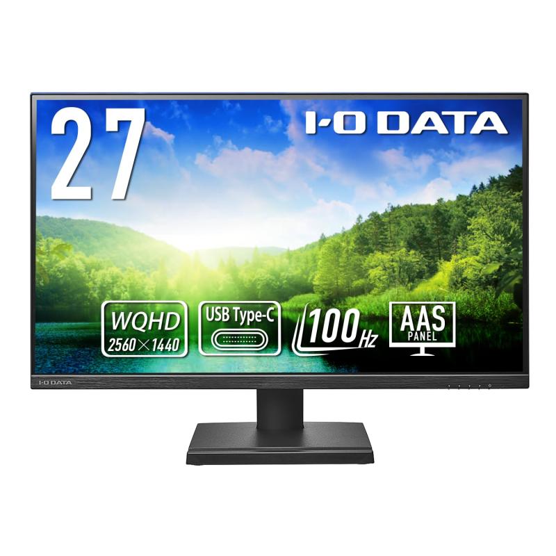 IODATA モニター 27インチ WQHD 100Hz USBハブ 搭載 AASパネル 非光沢 ブラック (HDMI×1/DisplayPort×1/USB-C×1/USB-A×3/スピーカー付/VESA対応/土日サポート/日本メーカー) EX-CQ2