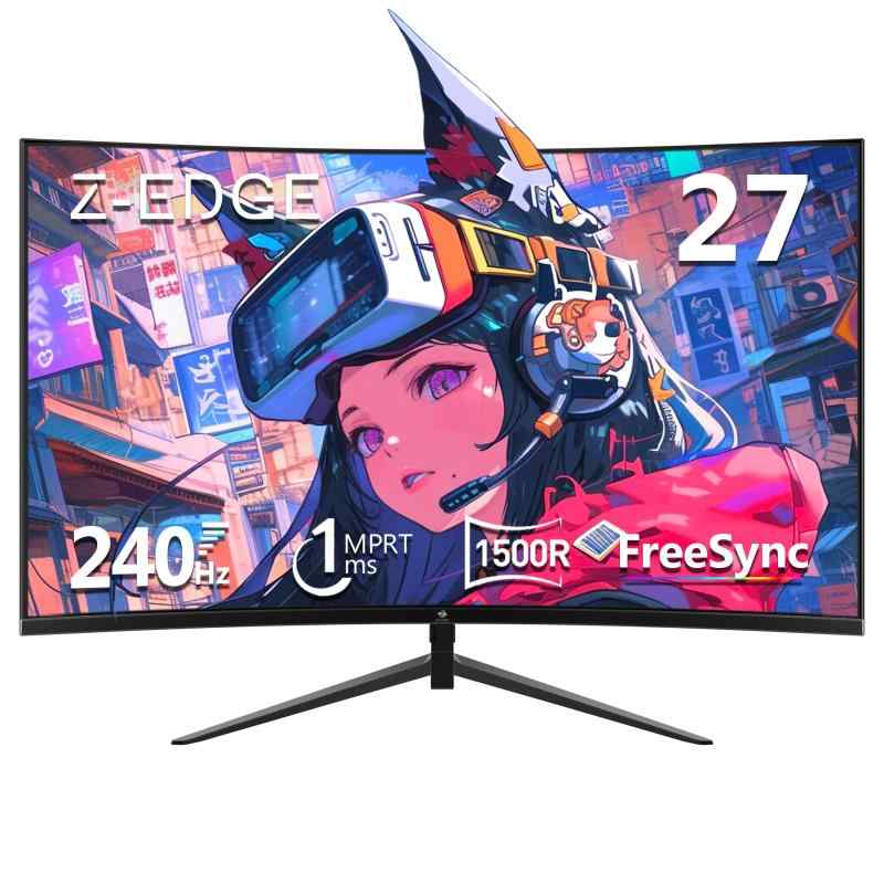 Z Z-Edge 湾曲ゲーミングモニター 240Hz 27インチ 1ms 曲面 16:9 1920x1080 フレームレス LED ディスプレイー モニター、UG27P-N AMD Freesync プレミアム DPポート HDMIポート スピーカー内蔵