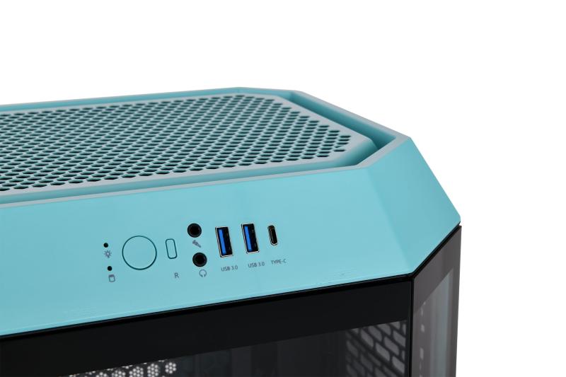 フローイングgtのThermaltake The Tower 300 Turquoise 3面強化ガラスパネル採用 八角柱スタイル マイクロタワー Micro-ATX PCケース CA-1Y4-00SBWN-00 CS8883｜アングル2