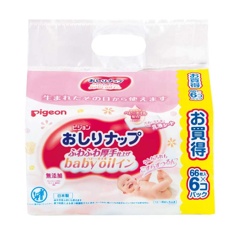 【おしりふき 詰替用】ピジョン Pigeon おしりナップ ふわふわ厚手仕上げ ベビーオイルイン 66枚×6パック商品サイズ (幅×奥行×高さ) :22.5cm×16cm×13.5cm内容量:66枚×6パック