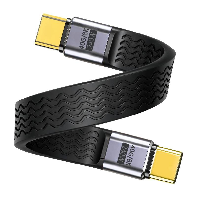 USB-C to USB-C短い タイプC ケーブル 短い ブラック 13cm 高速40Gbpsデータ転送 5A急速充電 240W PD急速充電 Thunderbolt 3/4 完全対応 8K@60Hz映像出力 フラットケーブル(2.0)