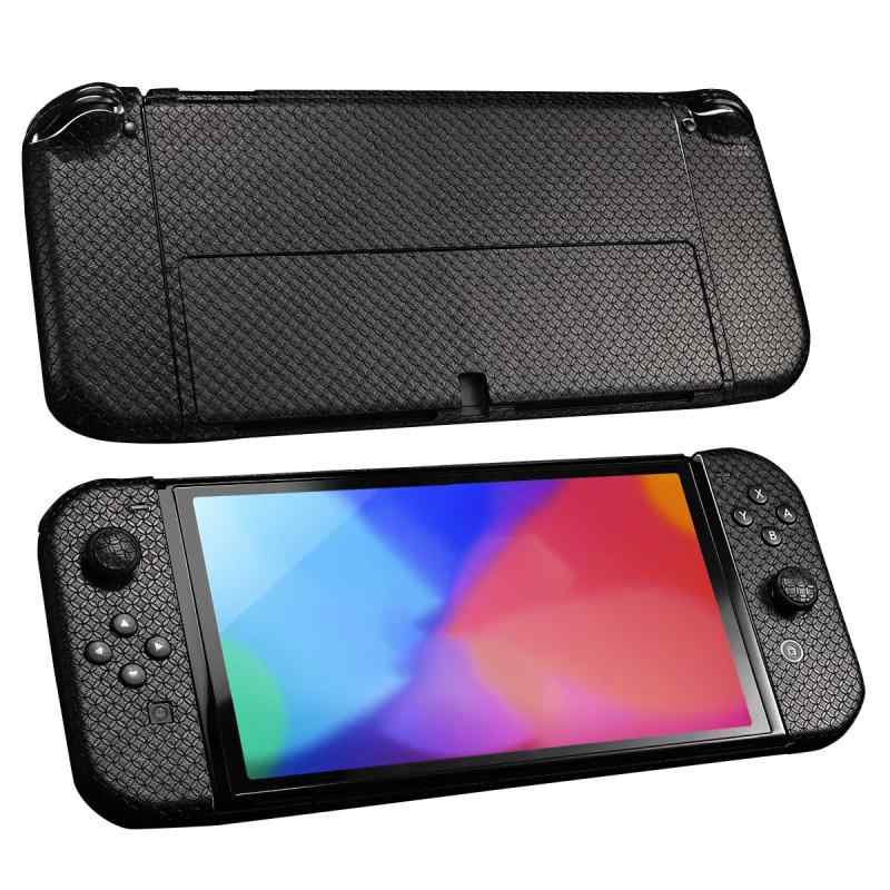IMMOENUC グリップテープ Nintendo Switch OLEDモデル対応 滑り止め加工 セルフ接着式 汗防止 プレカット済み ソフト質感スキンシールキット（ブラック）
