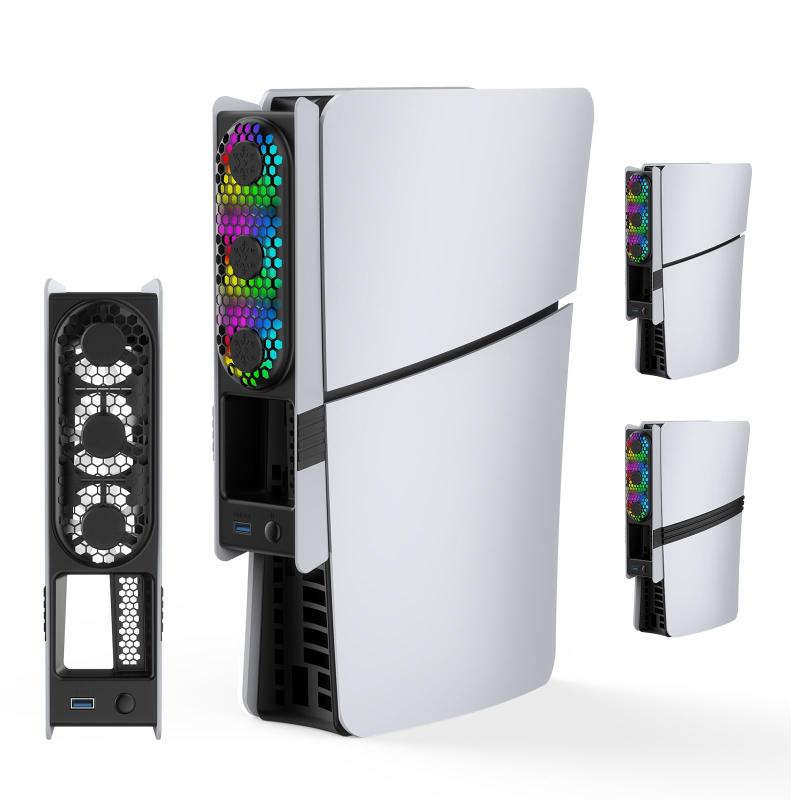 XBERSTAR PS5 Pro 冷却ファン for PS5 Pro /PS5 Slim コントローラー用 冷却ファンスタンド リアファン RGB カラフルライト付き 冷却アクセサリー