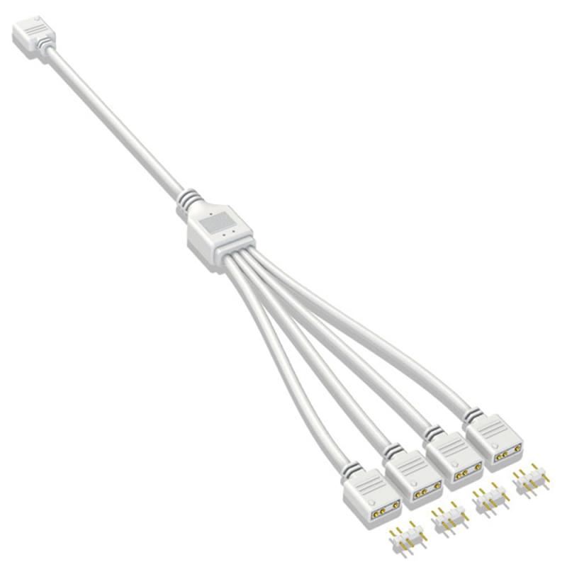 18 inches - 20 inches - ファン用電源ケーブル 4分岐ケーブル 5V ARGB ファン延長コード 30cm ホワイト