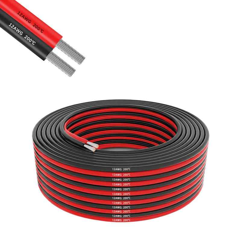 Rakuten - HaerknCbl 12AWG/3.3Sq 電線ケーブル パラレルシリコンワイヤー 平行線2×3M（黒3M＋赤3M）フックアップワイヤーキット フレキシブル 柔らかいリード線 600V 耐熱200℃シリコンケーブル 車、バデ