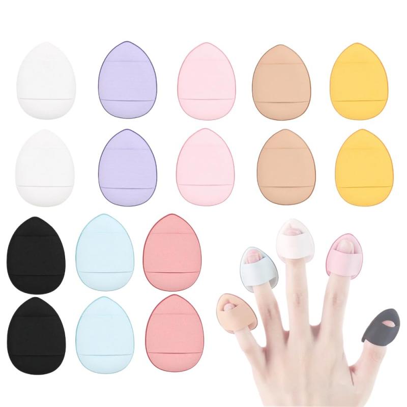 LYHMHAMY 指のパフ ミニパフ 16個セット 8色 乾湿両用 クッションファンデ パフ メイクスポンジ 柔軟 スポンジ メイク 水滴形 指先用 多機能 便携