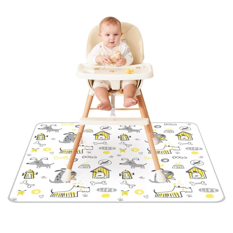 innokids お食事マット 食べこぼしマット 滑り止め 撥水加工 離乳食 130*130cm テーブルマット ベビープレイマット 防水 お絵かきマット 丸洗いOK (犬のライフ（ホワイト）)
