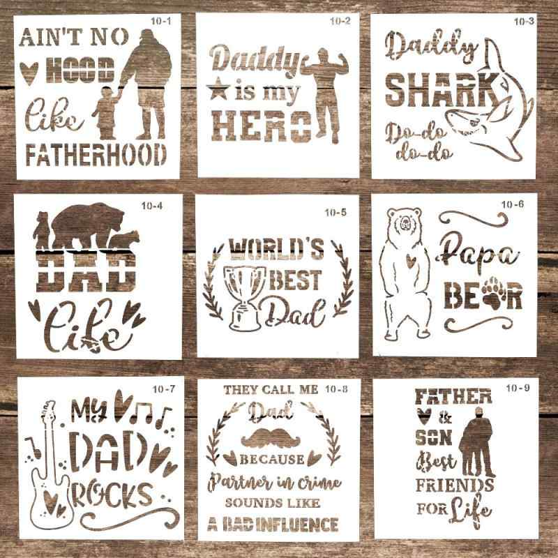 装飾的 父親 文字 ステンシル テンプレート 再利用可能 ペインティング ステンシル DIY クラフト スクラブッキング 木 キャンバス 床 壁 タイル (5.9 x 5.9インチ) 9枚セット