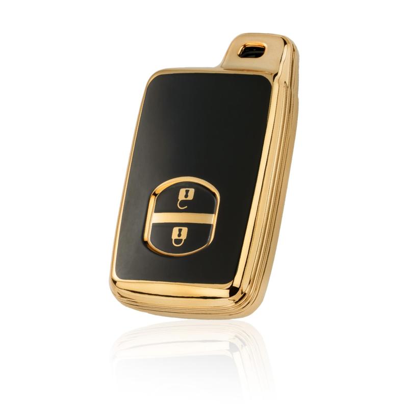 Rakuten - [Unhoke] プリウス キーケース 30系 アクア キーカバー プリウスα 86 ヴィッツ カローラ スマートキーケース キーホルダー TPU 軽量 傷防止 2ボタン おしゃれ (ブラックー金)