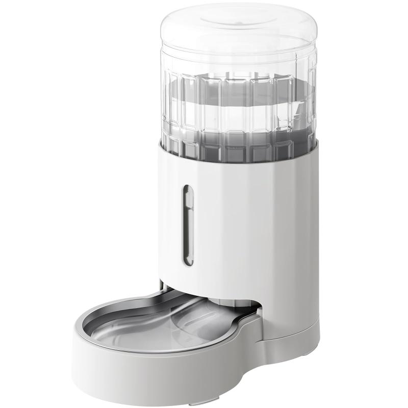 JUNSPOWペット給水器、4L重力式大容量ステンレス製給水器、自動ペット給水器、ホワイト 猫と小型/中型犬用