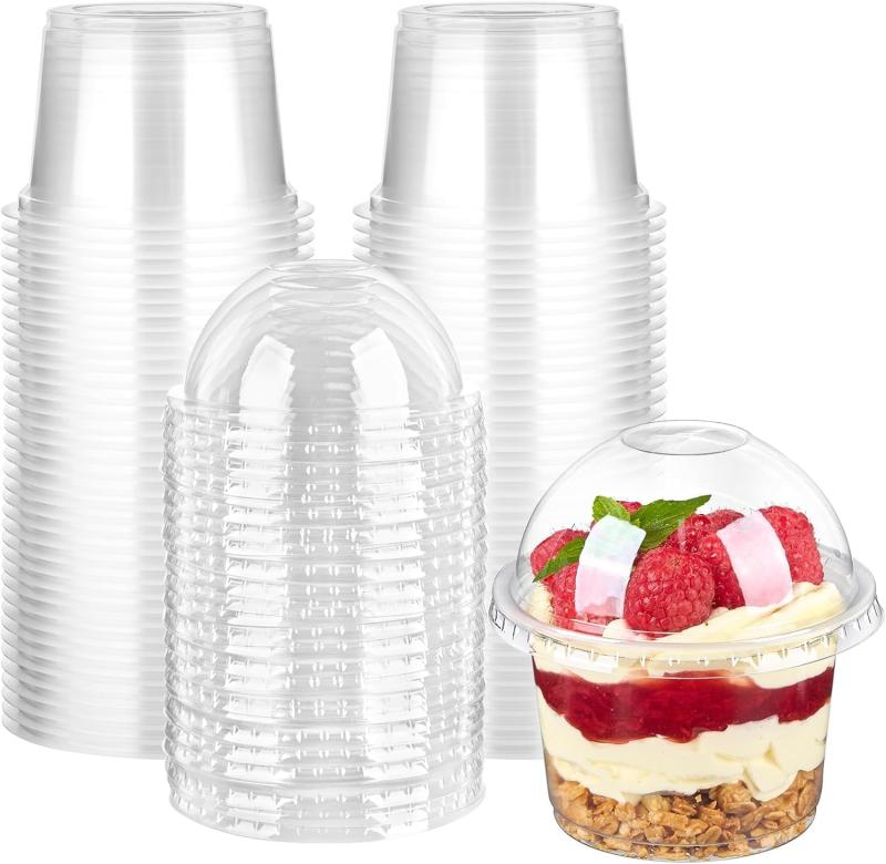 50pcsプリン 使い捨て透明プラスチックカップデザートカップ上蓋付きアイスクリームカップ/ケーキデザート/ヨーグルト/ゼリー包装