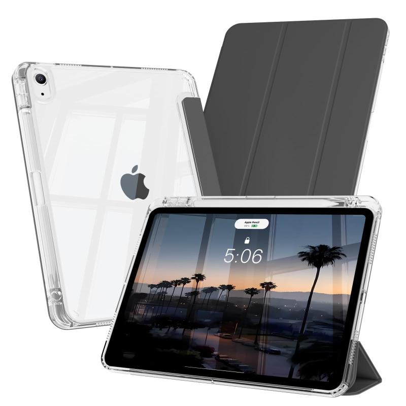 ZOPSGYU iPad Air 6/5/4 世代 透明 バックケース 10.9インチ ペン収納 耐衝撃 三つ折り スタンド カバー