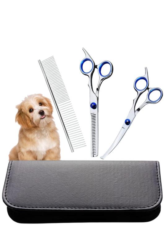 Rakuten - YINKE ペット用 トリミング ハサミ 犬用グルーミングはさみ ペットトリミングセット 安全性高い ペット用はさみ 中・小型犬 猫美容用 4点セット 美容工具 ステンレス材質 スキばさみ