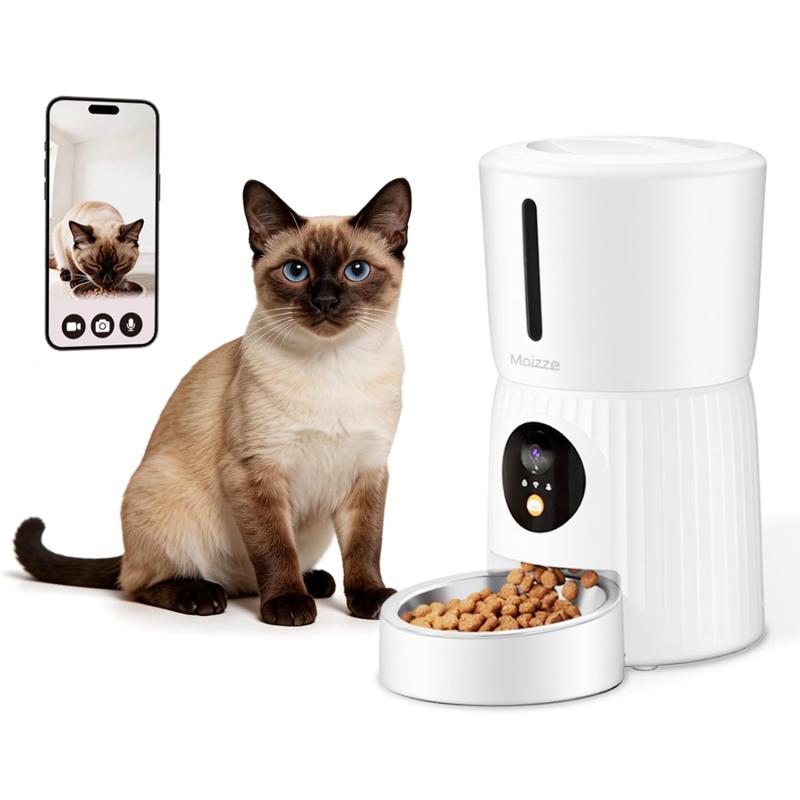 Moizze 自動給餌器 カメラ付き 多機能 猫 犬 自動餌やり機 4L Wi-Fi 2.4Ghz/5Ghz アプリ遠隔操作 録音再生 双方向通話 早食い防止 簡単お手入れ ペット給餌機 (カメラ式)