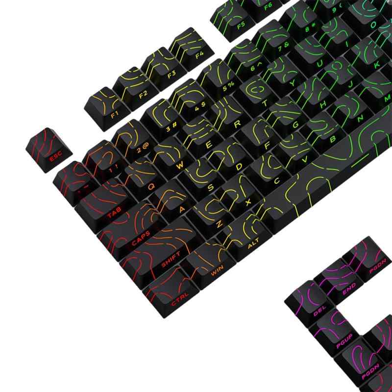 JYF.QUANYI キーキャップ 98キー 等高線4.0 ダブルショット PBT 光透過 キーキャップ サイド彫刻 Cherr..
