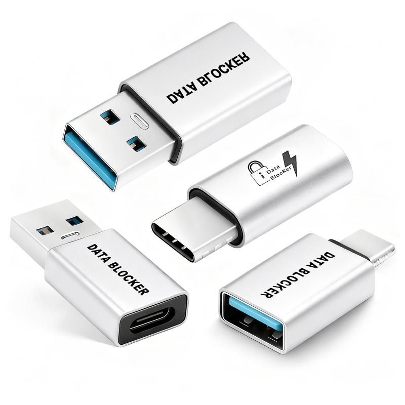 Duttek USBデータブロッカー、USB A USB Cデータブロッカー、ジュースジャッキング対策、ハッキング防止、データブロッカー専用 安全充電4個パック