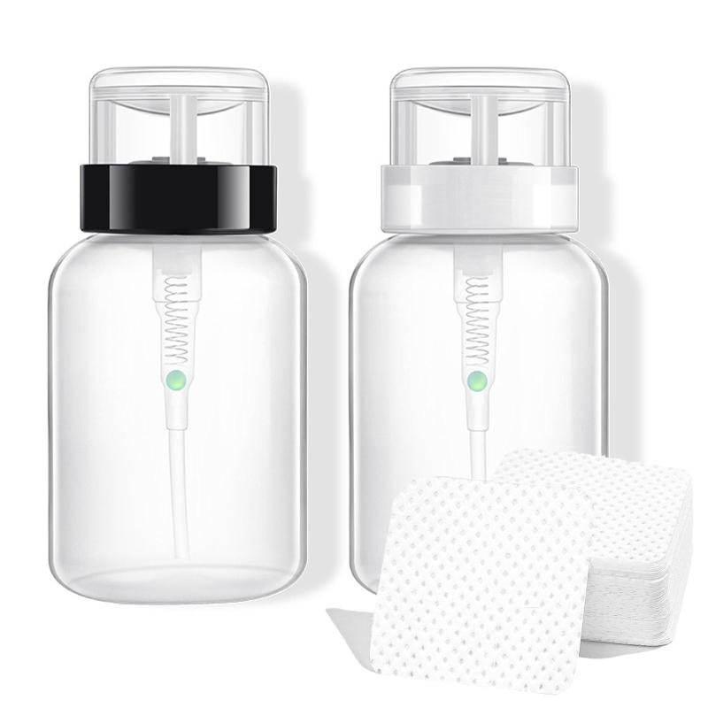 QuickYen ネイルクリーナーボトル 200 mlリットル空ポンプ ボトル 2点セット ポンプ ディスペンサー 透..