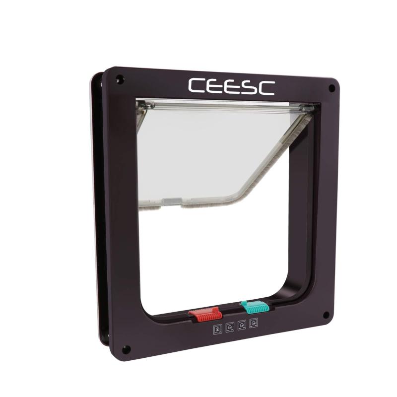 CEESC 4WAY ペットドア 小型 犬 猫 ペット出入り口 ドア 勝手口 扉 冷暖房対策 日本語取扱説明書付き (ブラウン, 大)