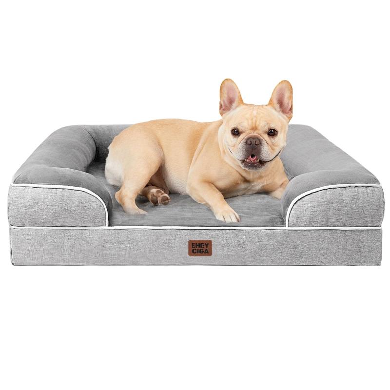 Rakuten - EHEYCIGA 犬 ベッド ペットベッド 防水 猫 ベッド 洗える 犬用 クッション 高反発 取り外せるカバー 滑り止め オールシーズン 小型犬 中型犬(76x51x16.5cm，グレー)