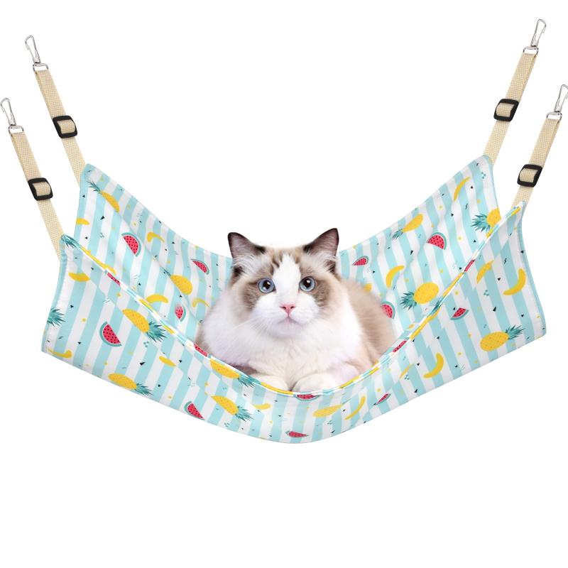 Rakuten - 猫 ハンモック Blueekin 夏ハンモック ケージ用 ヒモ調整可能 ペット 涼感ベッド 清涼感ハンモック 強度アップ 耐荷重10KG Lサイズ 58cm x 48cm 通気性 日向ぼっこ 遊び場 丸洗い 金具丈夫 夏用（果