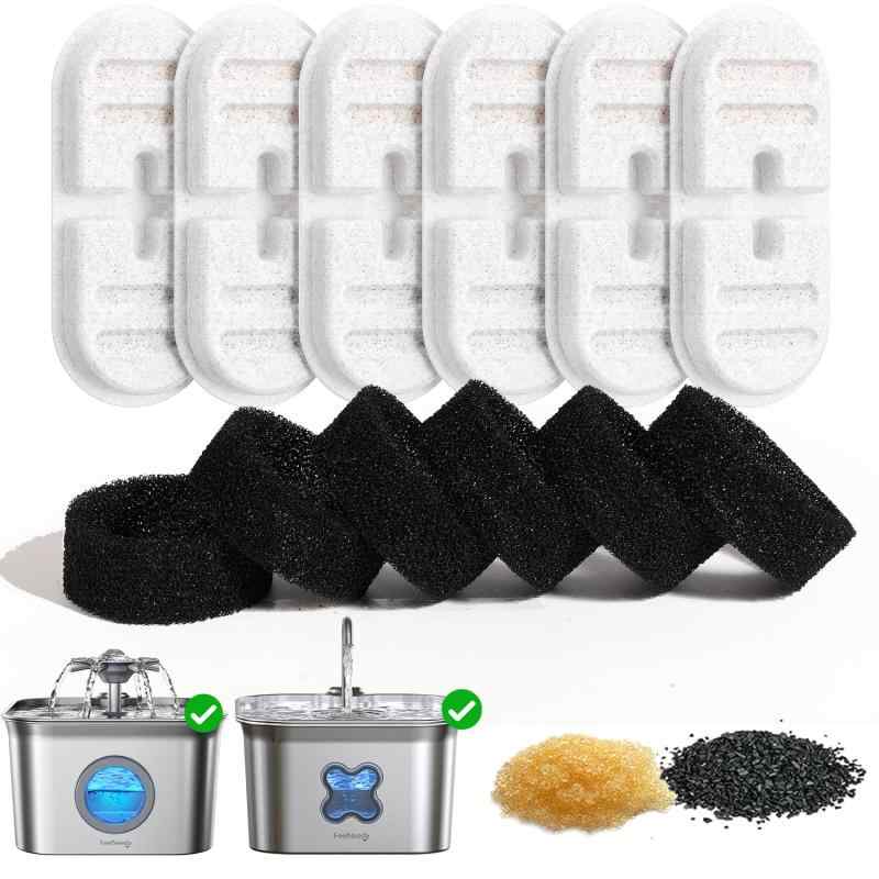 FEELNEEDY 猫 給水器交換用フィルター6個+ポンプスポンジ6個 型番FN-W22専用