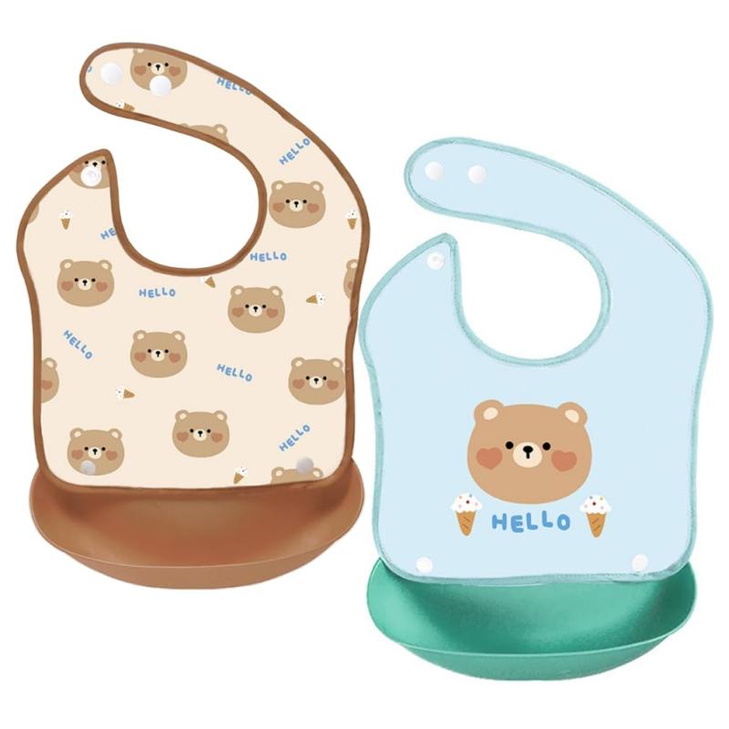 [MARBEINE] お食事エプロン ベビー 防水 男の子 女の子 食事スタイ 2枚セット ポケット付き 袖なし 子供 よだれかけ 離乳食 取り外し可能 調節可能 軽量 赤ちゃん キッズ 保育園 出産祝い 可愛