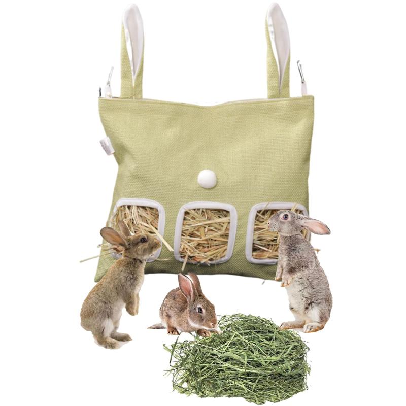 LIKENNY チモシー入れ 牧草入れ ウサギ用給餌バッグ 大容量 牧草フィーダー 省スペース 散らからない 小動物向け食器 うさぎ 餌入れ