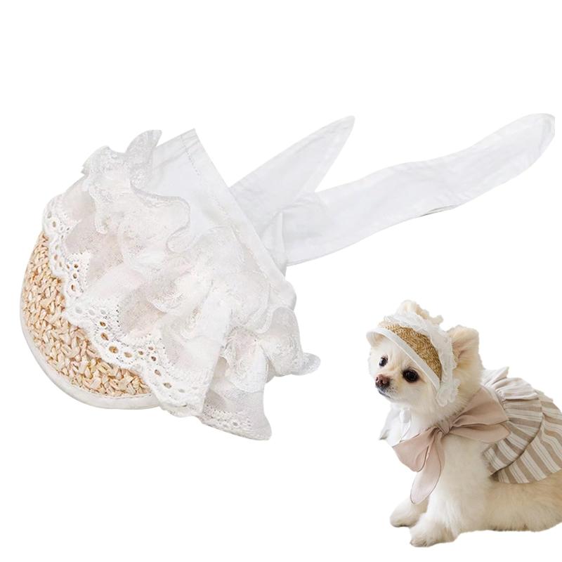 ペット帽子 犬 猫 夏 麦わら帽子 日除け帽子 日焼け止め レース帽 サンバイザー