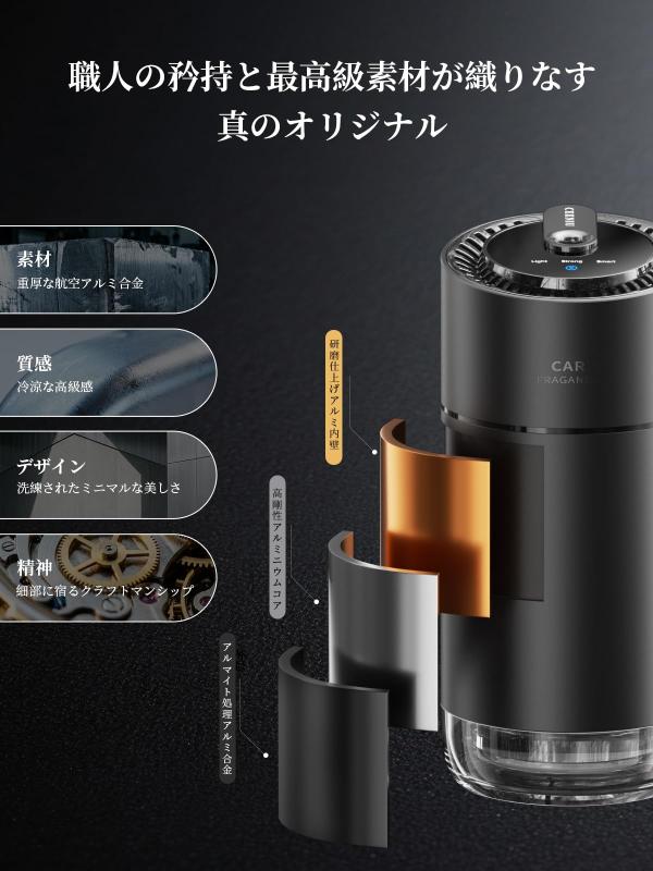 CEENIU 車 アロマディフューザー 超音波霧化【静音 自動ON/OFF 内蔵バッテリー】ホワイトムスクの香り フランス産天然香料 車 消臭 Car Fragrance 2