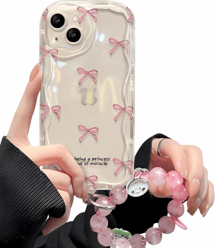 Rakuten - スマホケース うねうね For iphone 16 ケース クリア 韓国 可愛い おしゃれ かわいい ピンク リボン いphone16 クリアケース 耐衝撃 波状フレーム ウェーブ デザイン アイフォン16ケース 女性用 女