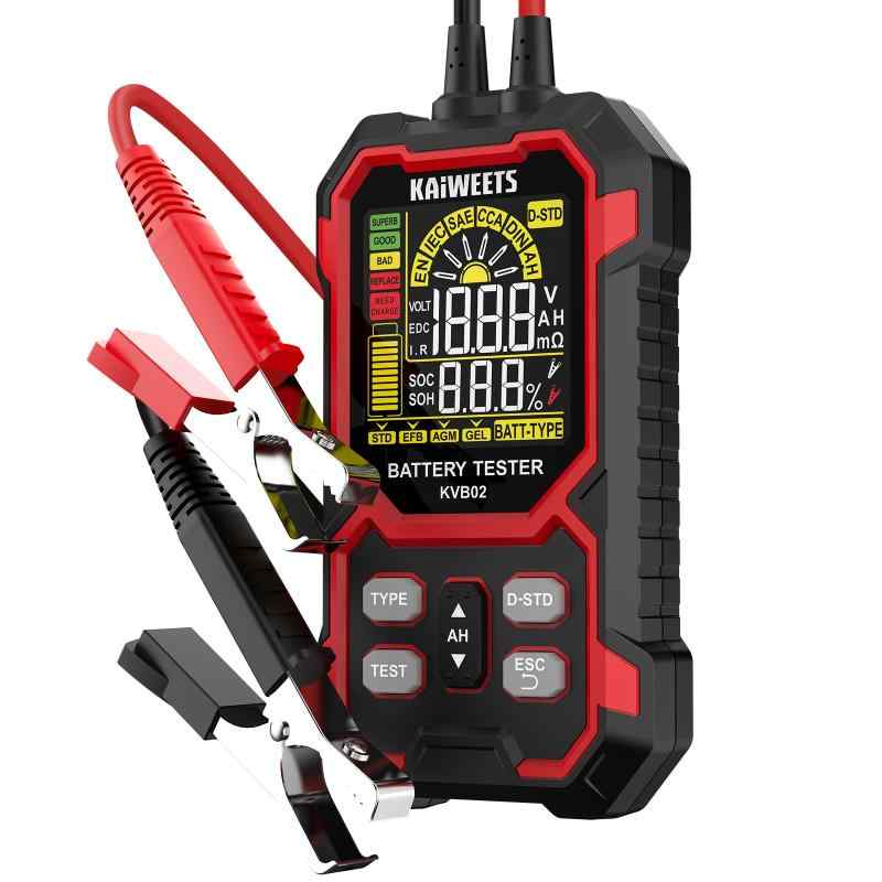 KAIWEETS バッテリーチェッカー バッテリー診断 電圧 内部抵抗 CCA測定 SOH SOC表示 鉛酸/EFB/AGM/GEL対応自動車用バッテリーテスターKVB02