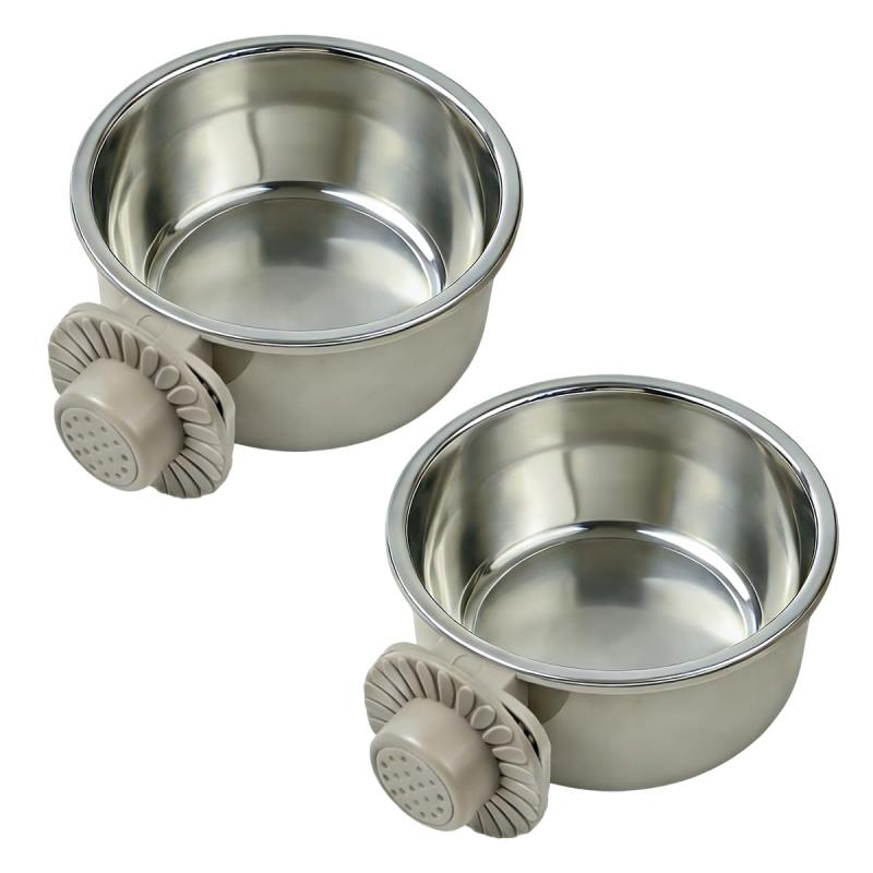 ペットぶら下げボウル ペットボウル ハンガー ゲージ用 ペット食器 餌入れ 固定 猫 犬 うさぎ 小動物用 食器 (2個-L-グレー)