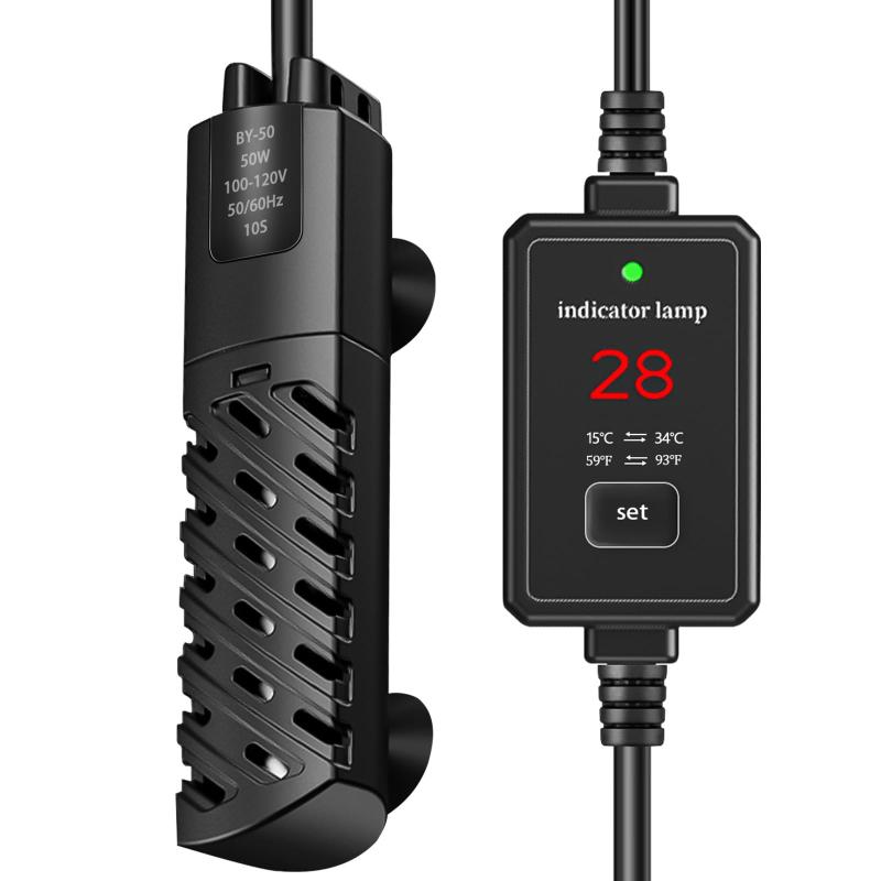 Rakuten - 水槽ヒーター 熱帯魚用 ヒーター 小型 加温器 自動温度調整 15℃〜34℃ デジタル温度表示 温度設定可 水中ヒーター ベタ 金魚 観賞魚 水槽加温 保温器具 アクアリウム用 100W 38～75Lの水槽用