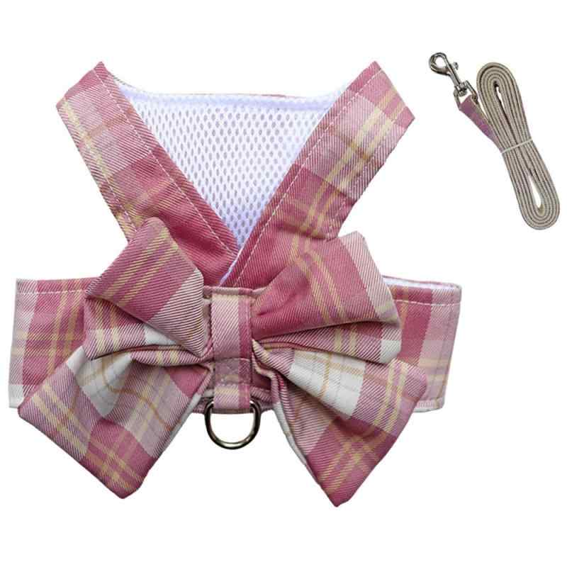 YOASONEK 犬 ハーネス 猫 ハーネス リード 可愛い チェック柄 JK制服 蝶結び メッシュ 通気性 ベスト 犬服 小型犬 猫用 コスチューム 仮装 胴輪 ハーネス おしゃれ リボン 簡単着脱 胸あて式 散