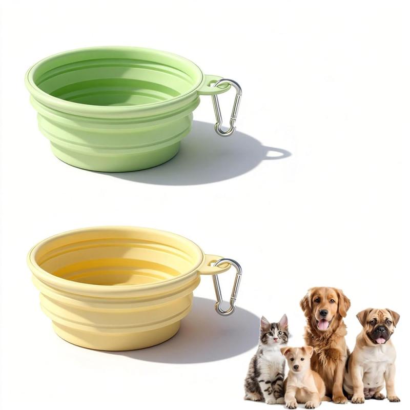 Rakuten - WJSHANYING 犬 みずのみ皿 折りたたみ ペットボウル フードボウル 犬 犬 フードボウル 犬 ごはん皿 犬 えさ皿 猫用 2個セット 緑 黄色 シリコン素材 軽量 携帯便利 アウトドア用