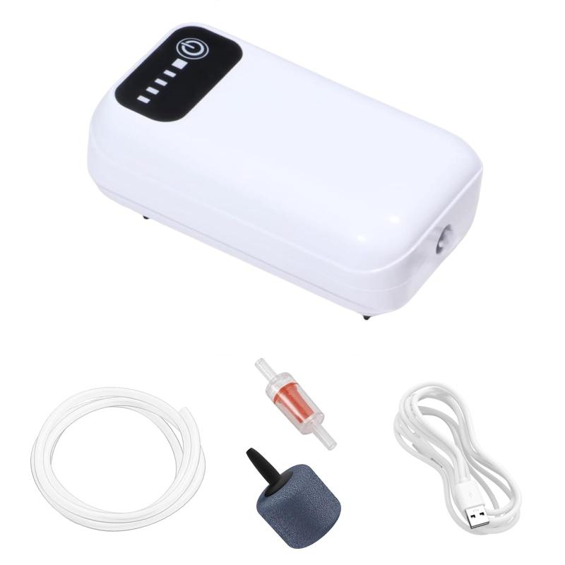 AQUILIVE エアーポンプ 水槽 USB 充電式 軽量 小型 消音35db 間欠モードでは38時間動作 小型 魚飼育/水耕栽培/魚運送/活き餌用 酸素ポ