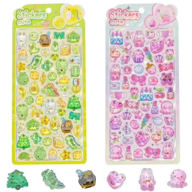樂天商城 - 3D かわいいステッカー 2枚セット レジンデコパッチ 繰り返し使える ご褒美シール スマホケース ノート スクラップブック用デコレーション