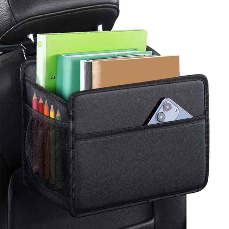 シートバックポケット 車用 収納ポケット 【折りたたみ式で&大容量】カーシートバック収納袋 両側ネットポケット付き 防水防汚レザー 耐摩耗性 取り付け簡単 多車種対応 ゴミ箱・ドリ