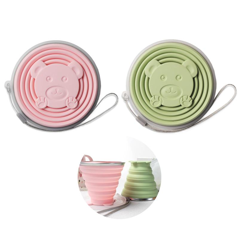 MAEXUS キャンプ コップ 270ml 2個入り 折り畳みコップ耐熱 蓋付きコップ クマちゃん 折りたたみカップ シリコン コップ 使いやすい旅行マグカップ 漏れ防止蓋付きの食品グレードシリコン製
