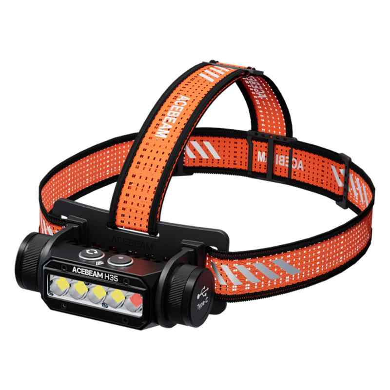 ACEBEAM H35-5コア工業用グレード金属ヘッドランプ デュアル光源付き LED ヘッドライト USB充電式 赤＆白ライト 2600ルーメン